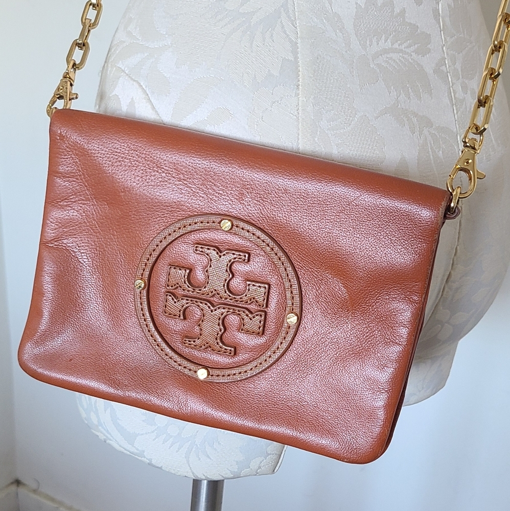 Tory Burch Brown Leather Crossbody Clutch